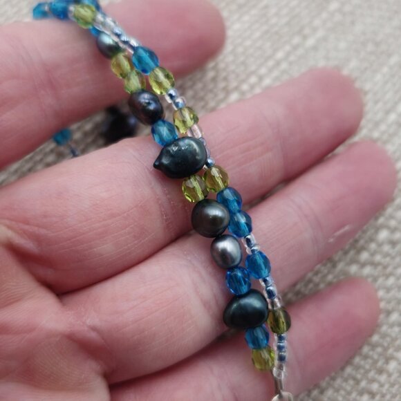 7 Inch Sterling Silver Handmade Pearls And Crystals Bracelet B441 - Picture 4 of 6